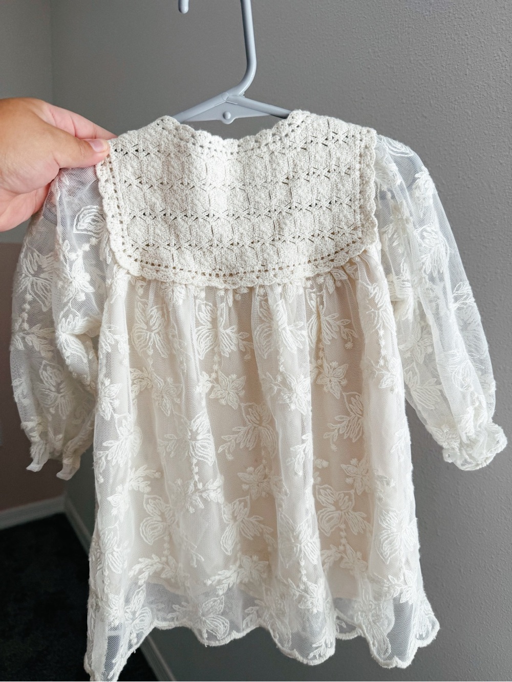 ZARA Baby Cream Floral Embroidered Lace Crochet Yoke Dress 12-18M (86cm)